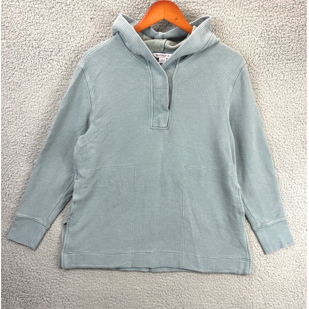 Athleta Waffle Knit Henley Pullover Hoodie Womens S Sage Green Casual Lounge
